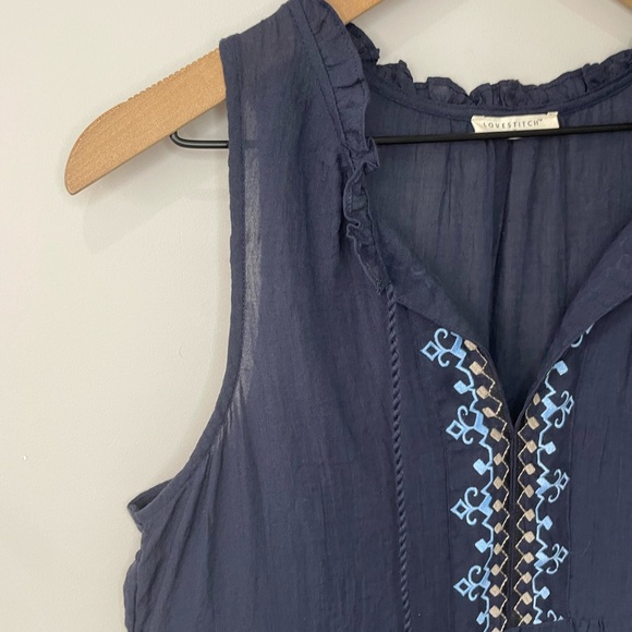 Lovestitch Addyson embroidered tiered sleeveless navy mini dress medium - Picture 5 of 13